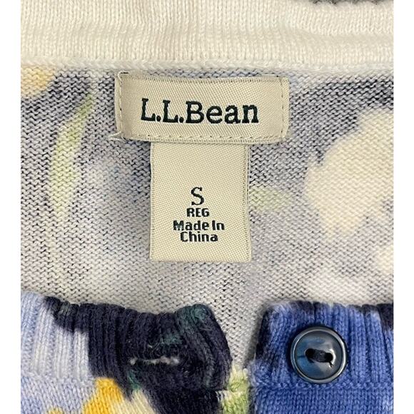 LL Bean Womens Blue Floral Full Button Cardigan Size Small Supima Cotton Spring - Picture 2 of 6
